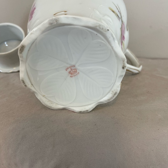 Dresden Germany Antique Porcelain Teapot Coffee Chocolate Pot Pitcher Roses Gold - Picture 13 of 16